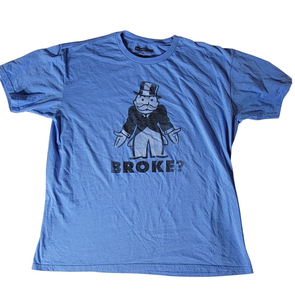 Monopoly Broke Rich Uncle Pennybags Graphic T-Shirt Blue Mens XL‎